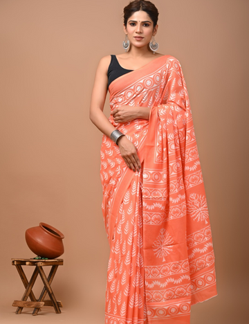 Tangerine 80s count Mul Mul Cotton Saree