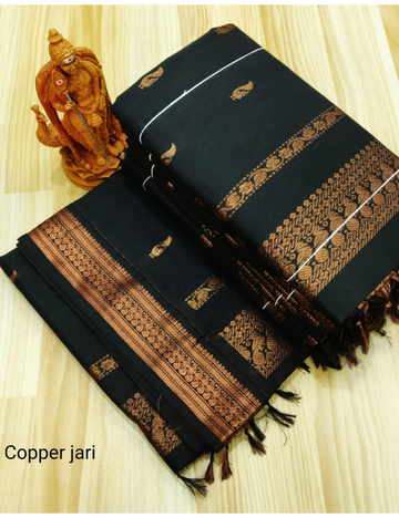 Black with Golden border Premium Kalyani Cotton Saree