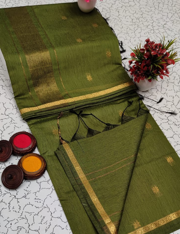 Meganthi Green with Golden border Premium Maheshwari silk cotton