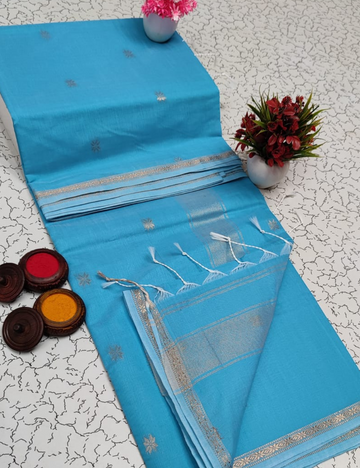 Sky blue Premium Maheshwari Silk Cotton Saree