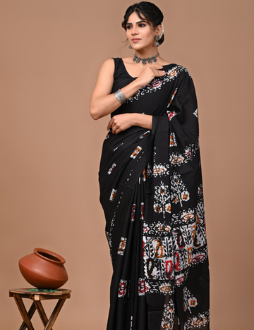 Black 80s count Mul Mul Cotton Saree