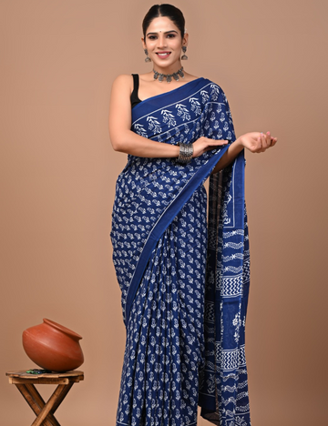 Crystal Blue 80s count Mul Mul Cotton Saree