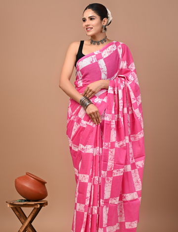 Baby Pink 80s count Mul Mul Cotton Saree