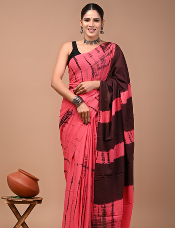 Dark Peach with Brown 80s count Mul Mul Cotton Saree