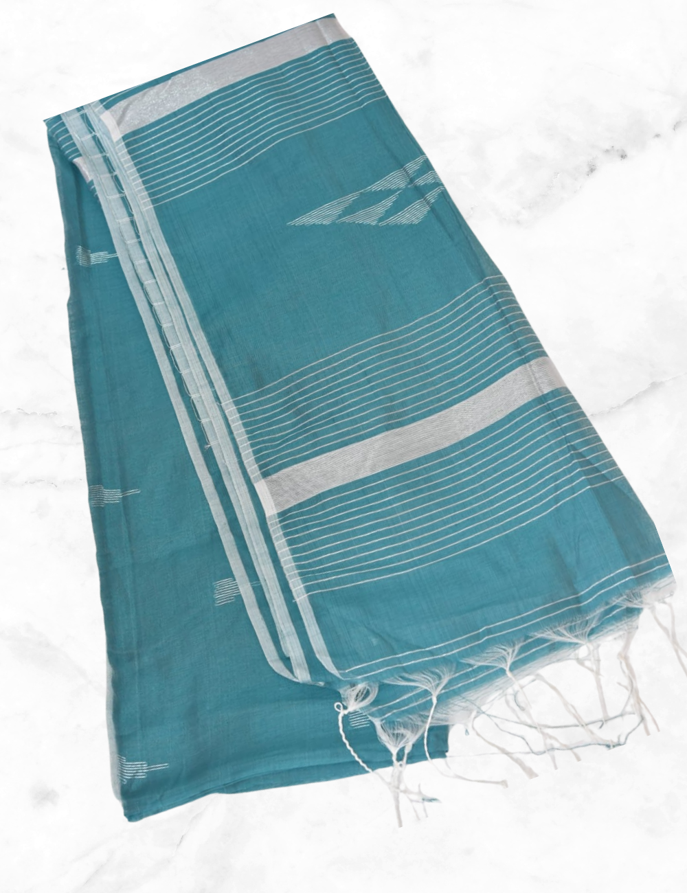 Aqua Blue with Silver Stripe Khadhi Cotton Saree