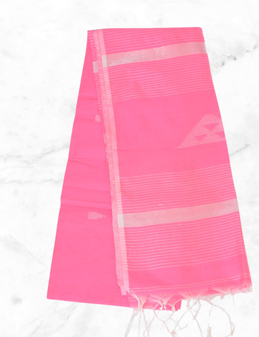 Baby Pink with Silver Stripe Kadhi Cotton Saree