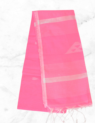 Baby Pink with Silver Stripe Kadhi Cotton Saree