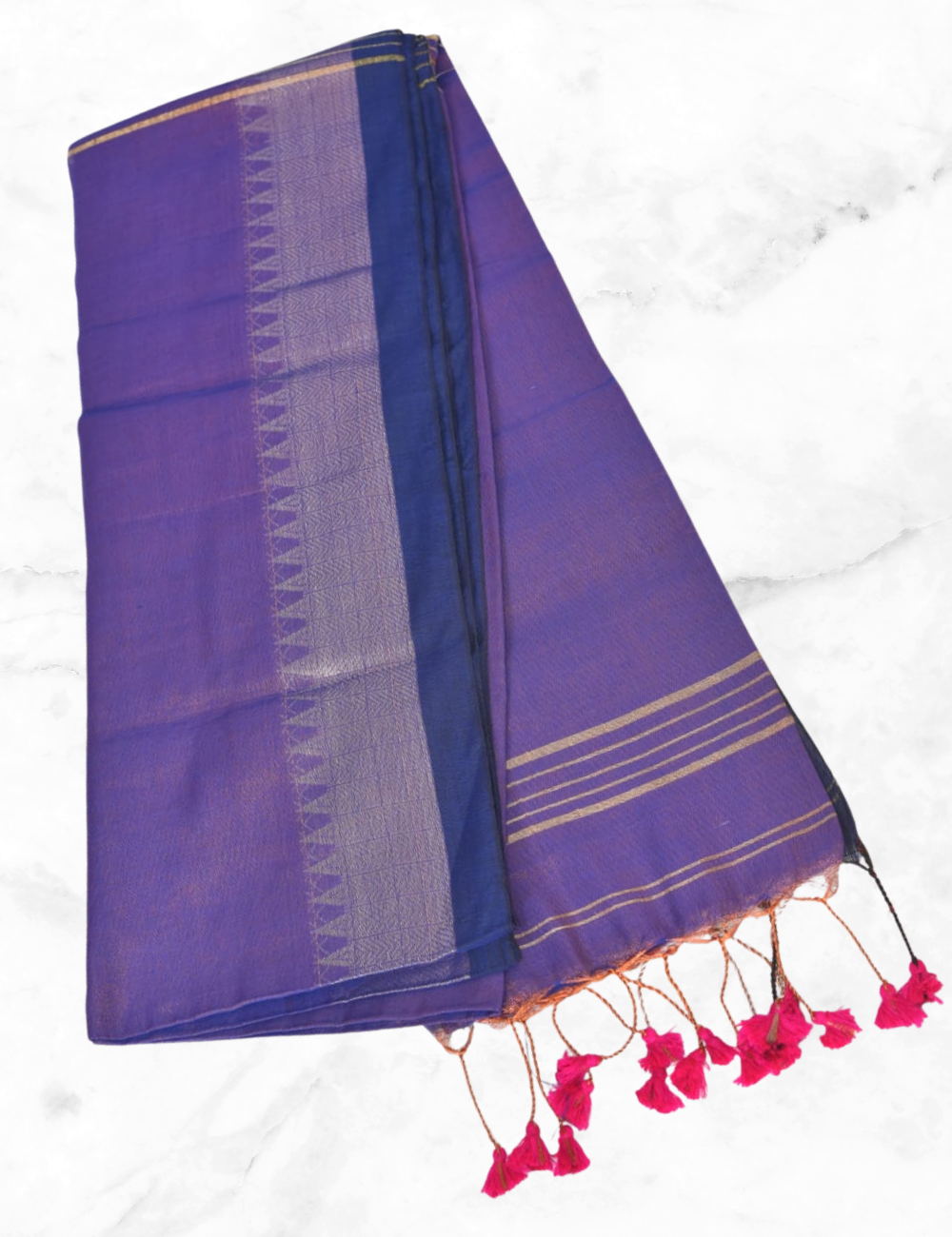 Lavender with Silver Temple Border Raga Silk Cotton Saree