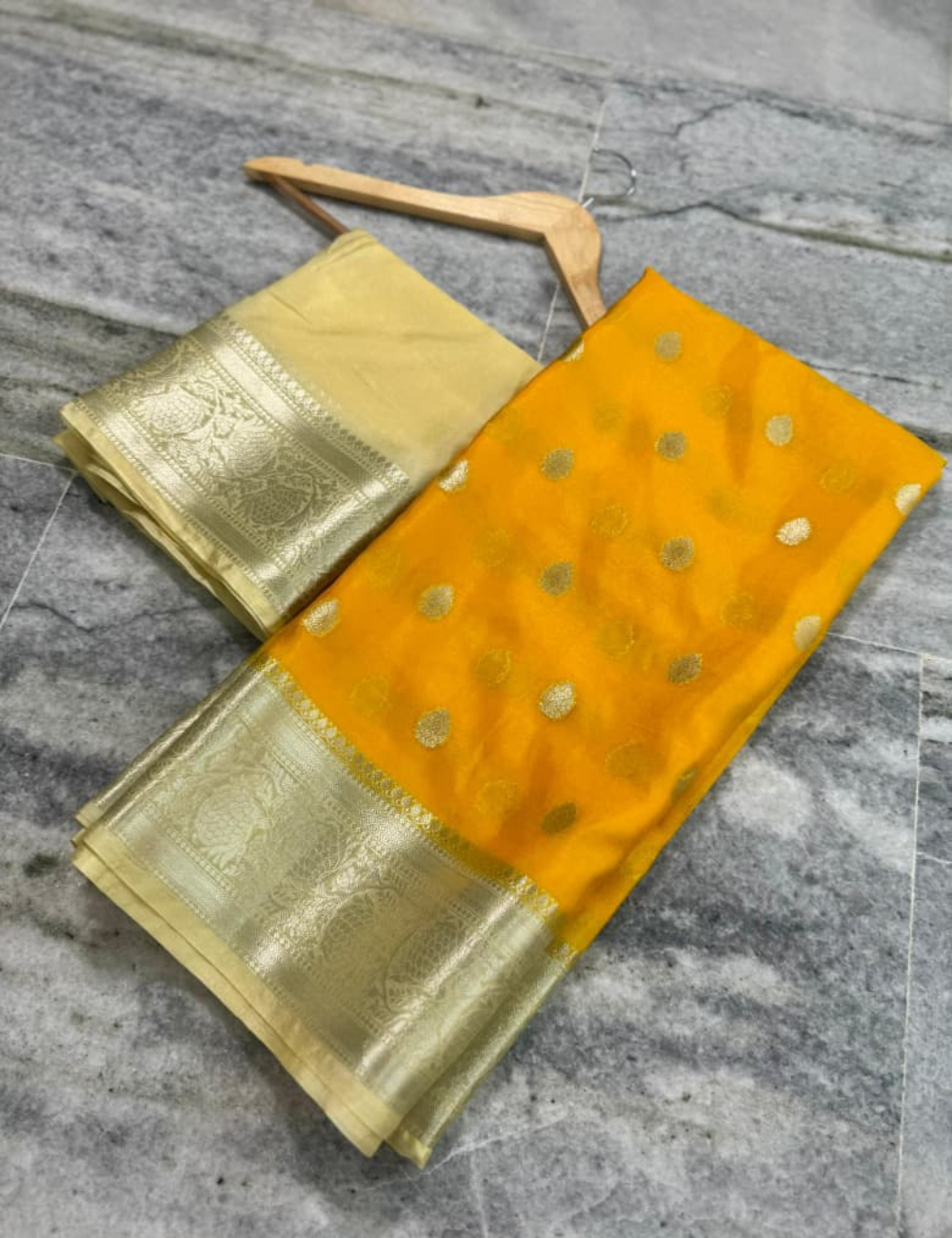 Yellow with Sandal Border Banarasi Warm Silk