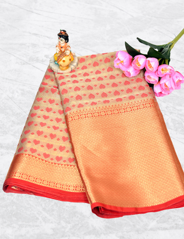 Golden with Red Big Border Banarasi Saree