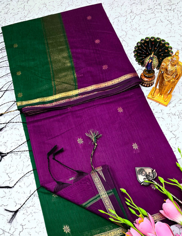 Magenta with Green Border Maheshwari Silk Cotton Saree