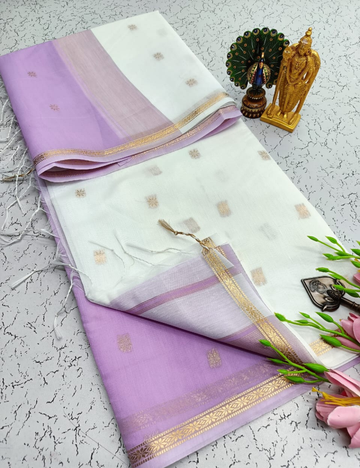 White with Purple border Premium Maheshwari Silk Cotton Saree