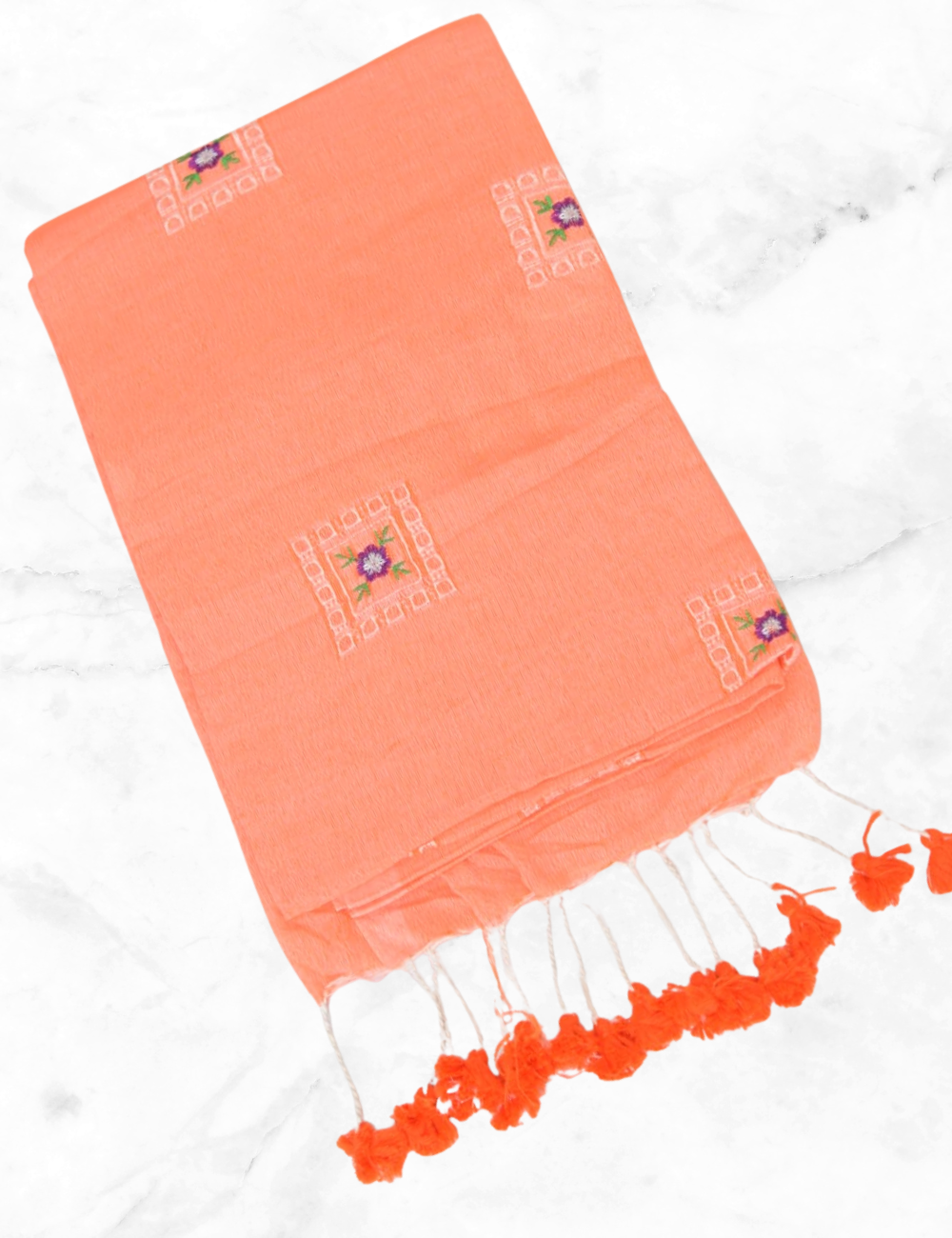 Orange with Box Printed Khadhi Cotton Saree
