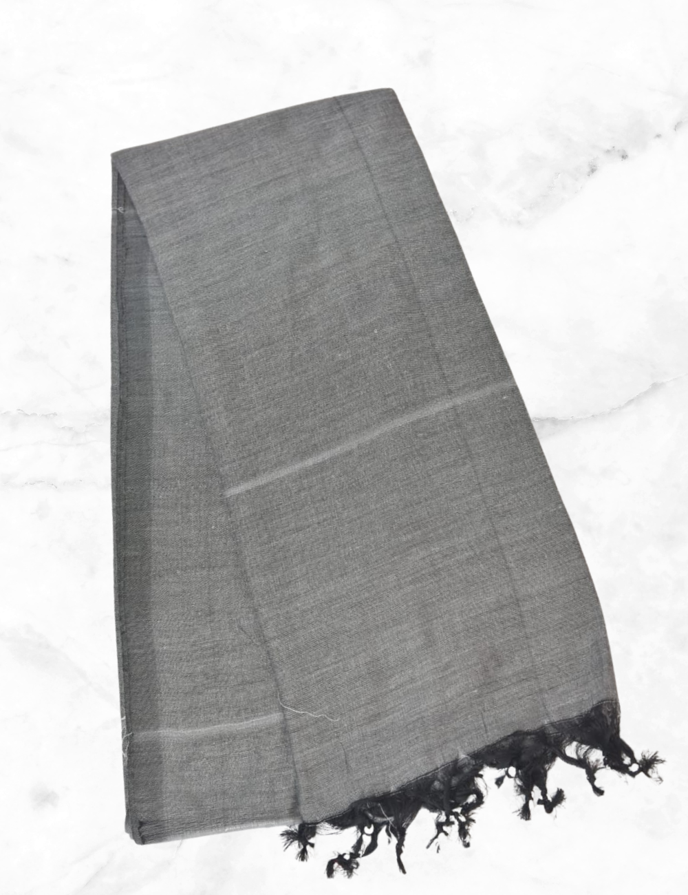 Dark Grey Plain Khadhi Cotton Saree