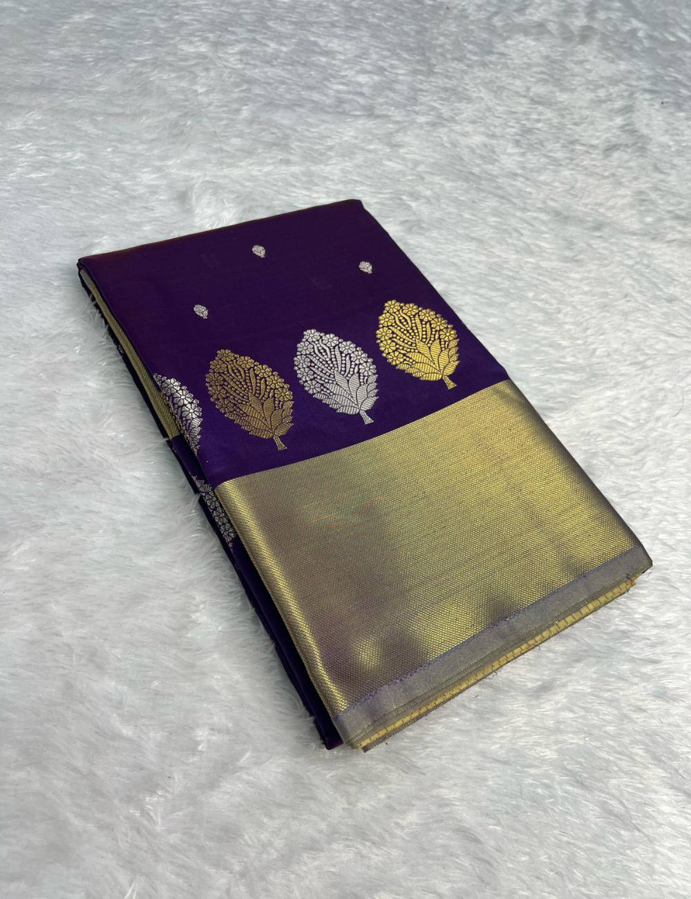 Royal Blue with Golden Border Banarasi Semi Katan Silk