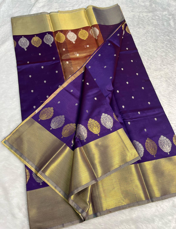 Purple with Golden border Banarasi Katan Silk