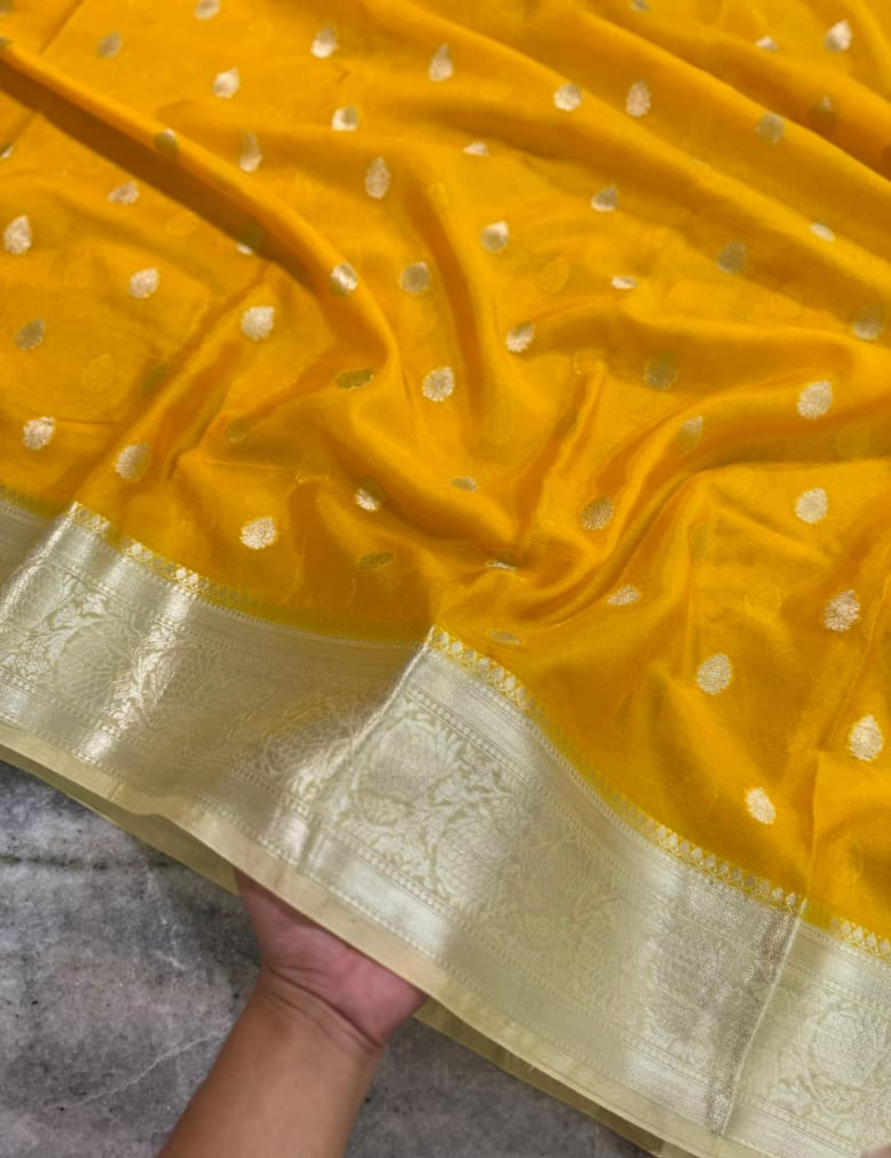 Yellow with Sandal Border Banarasi Warm Silk