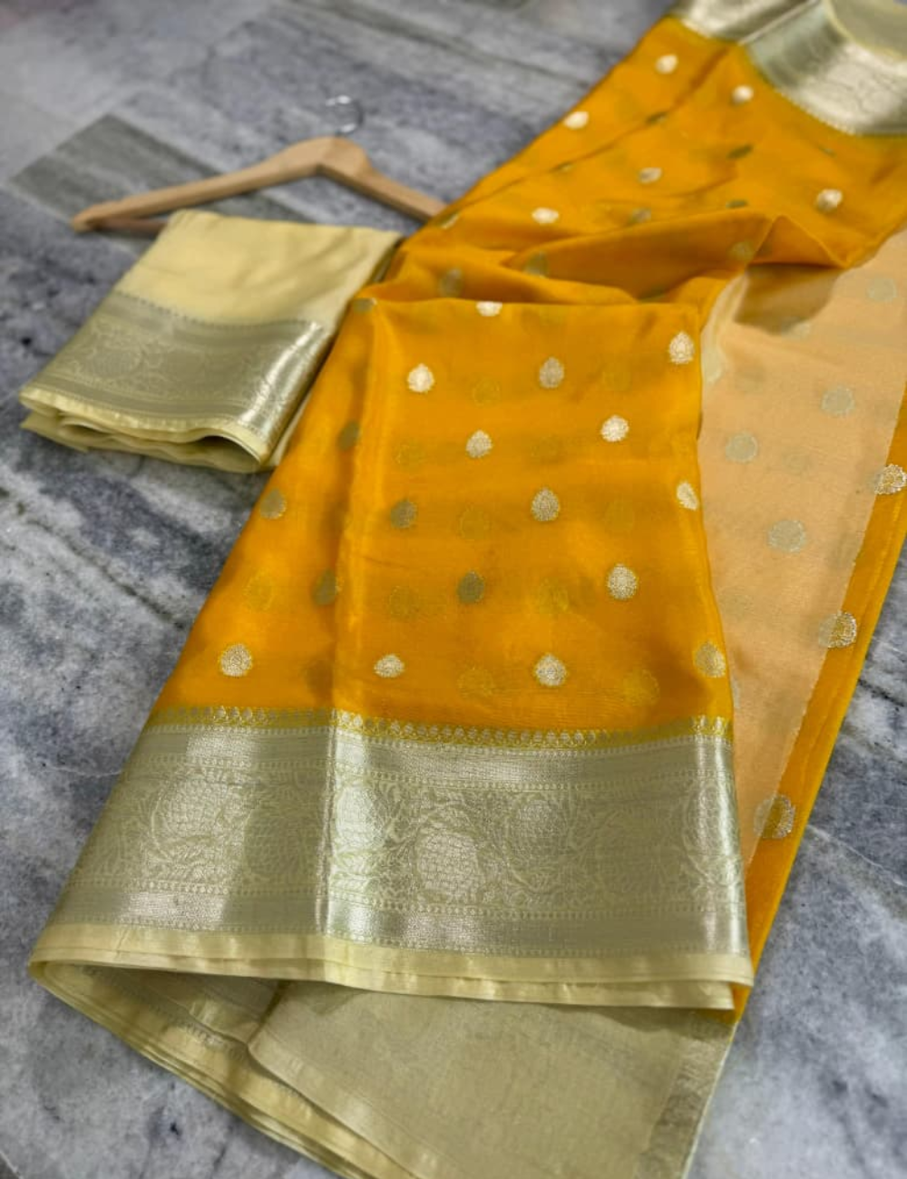 Yellow with Sandal Border Banarasi Warm Silk