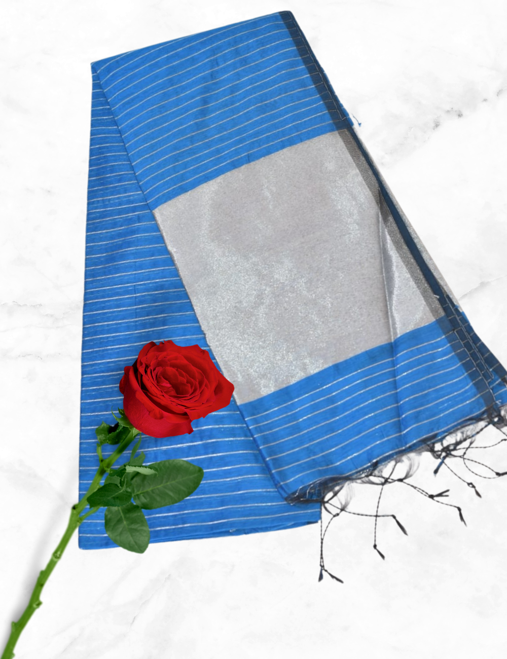 Blue Stripe Khadhi Cotton Saree