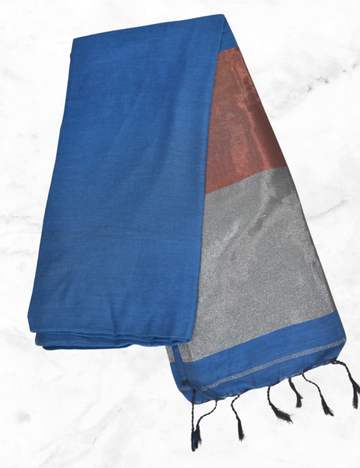 Blue Plain Khadhi Cotton Saree