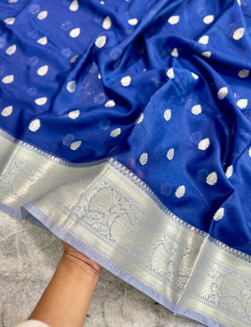 Royal Blue with Grey border Banarasi Warm Silk