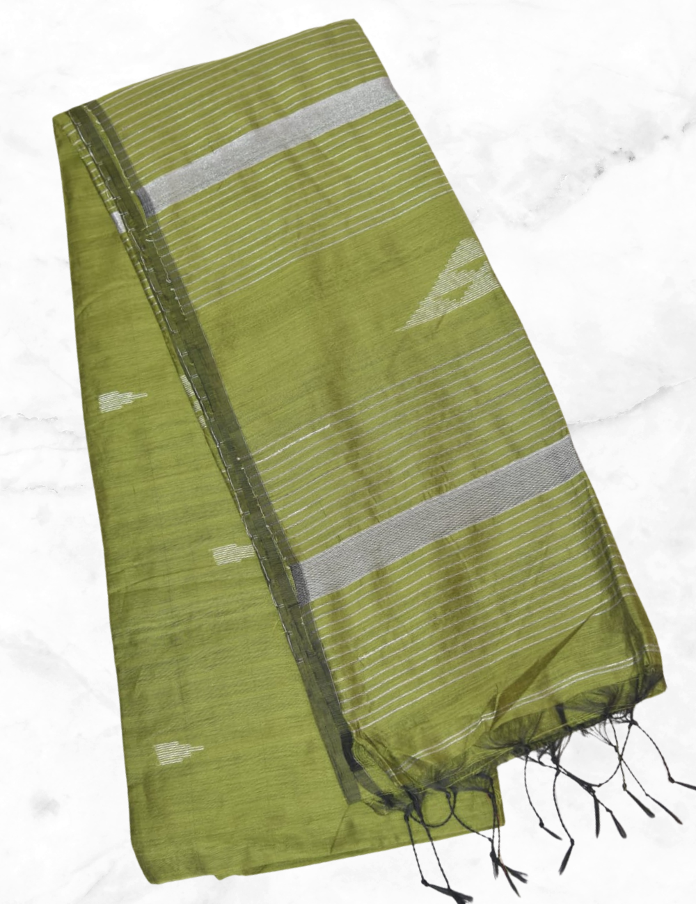Meganthi Green with Silver Stripe Khadhi Cotton Saree