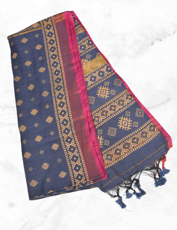 Grey with Golden Printed Khadhi Cotton Saree