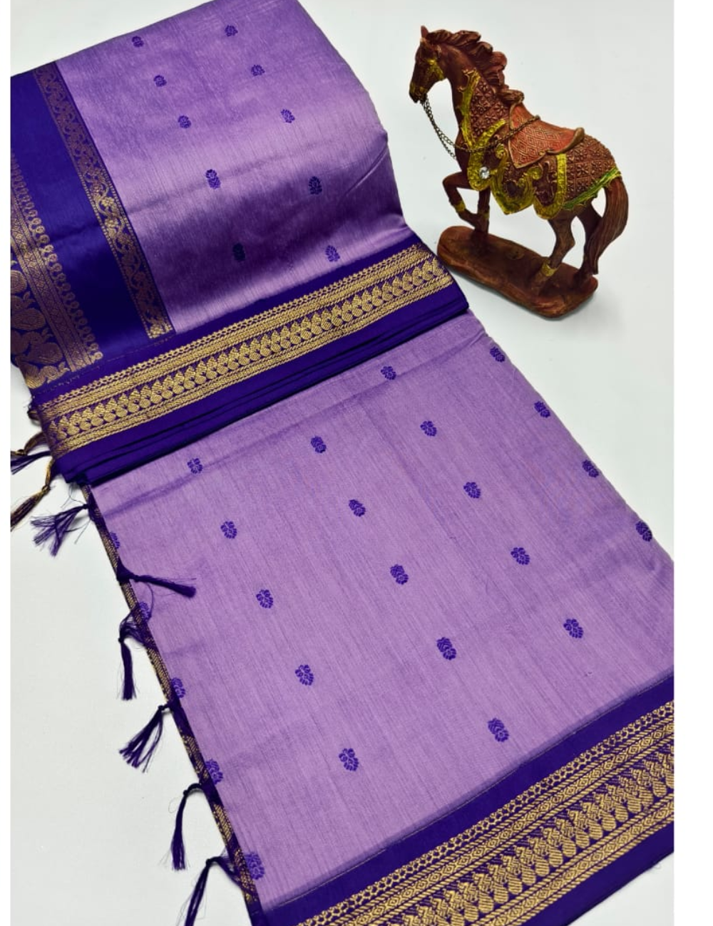 Light Purple with Royal Blue border Premium Kalyani Cotton Saree