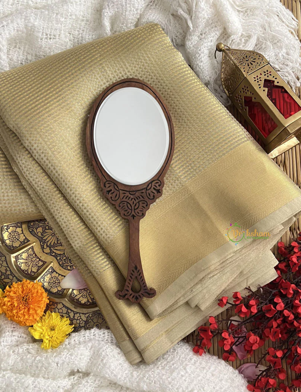 Nayanthara Inspired Golden Organza Saree