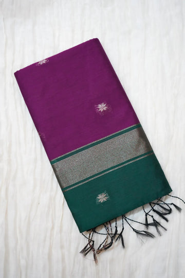 Magenta with Green Border Maheshwari Silk Cotton Saree