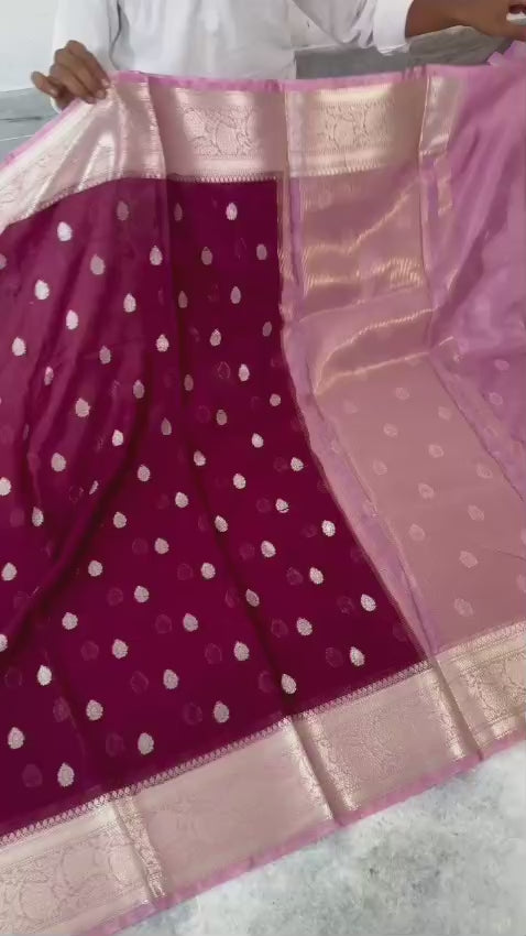 Maroon with Pink border Banarasi Warm Silk